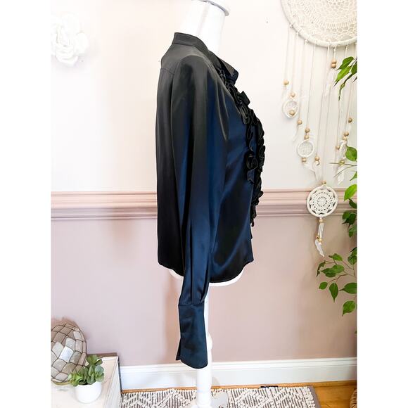 See by Chloe Black Silk Ruffle Front Button Up Blouse Size 4 - Picture 4 of 7